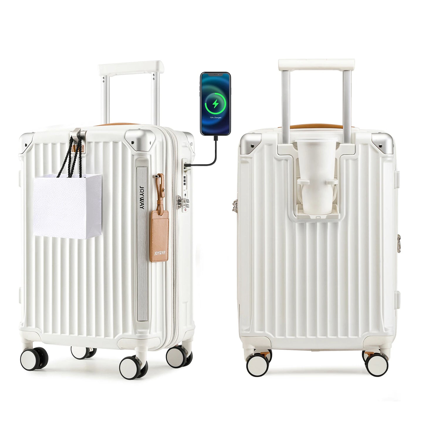 20-Inch Expandable Lightweight Luggage Suitcase with Cup Holder, TSA Lock & Spinner Wheels - Durable Travel Carry-On