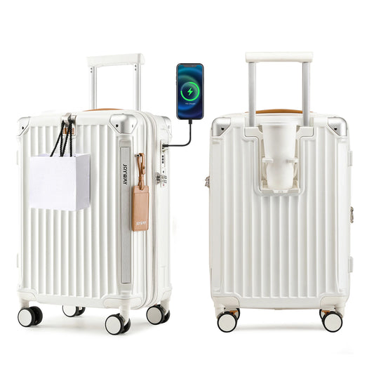 20-Inch Expandable Lightweight Luggage Suitcase with Cup Holder, TSA Lock & Spinner Wheels - Durable Travel Carry-On