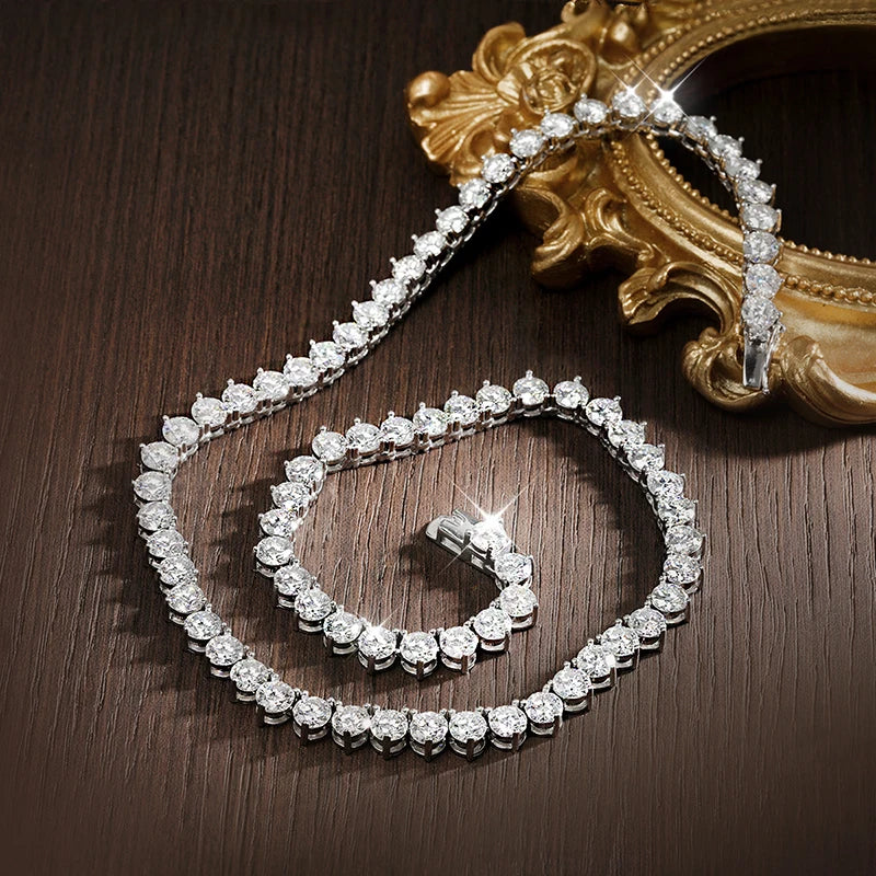 3-Claw D Color VVS1 Moissanite Tennis Necklace – 3mm / 4mm / 5mm GRA Certified Lab Diamond Chain, Solid 925 Sterling Silver Unisex Fine Jewelry