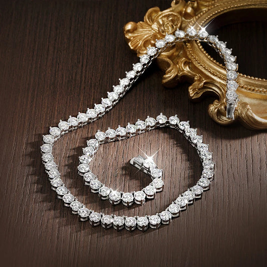 3-Claw D Color VVS1 Moissanite Tennis Necklace – 3mm / 4mm / 5mm GRA Certified Lab Diamond Chain, Solid 925 Sterling Silver Unisex Fine Jewelry