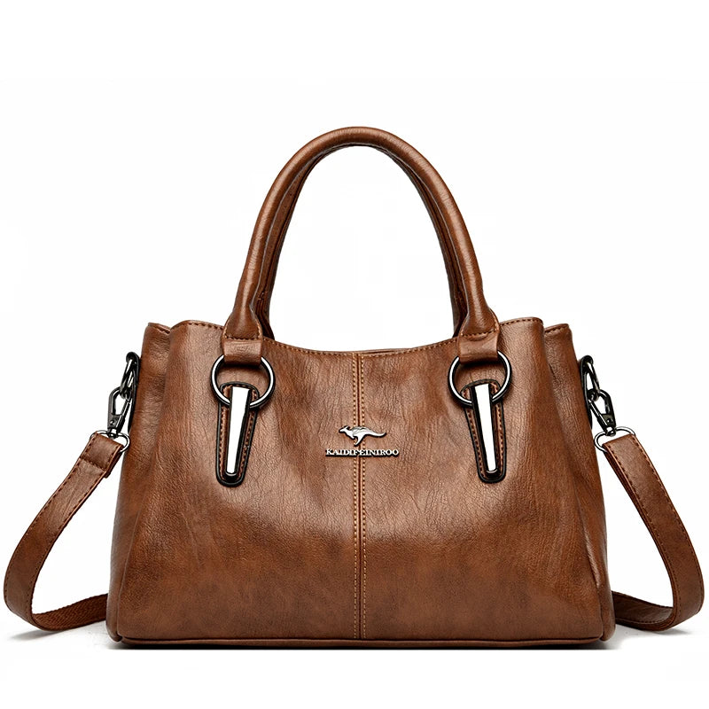 Triluxe Soft Leather Crossbody - Elegant 3-Layer Shoulder Handbag for Women