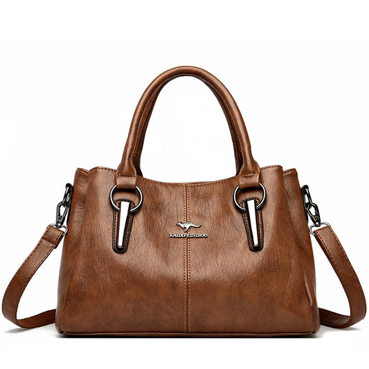 Triluxe Soft Leather Crossbody - Elegant 3-Layer Shoulder Handbag for Women