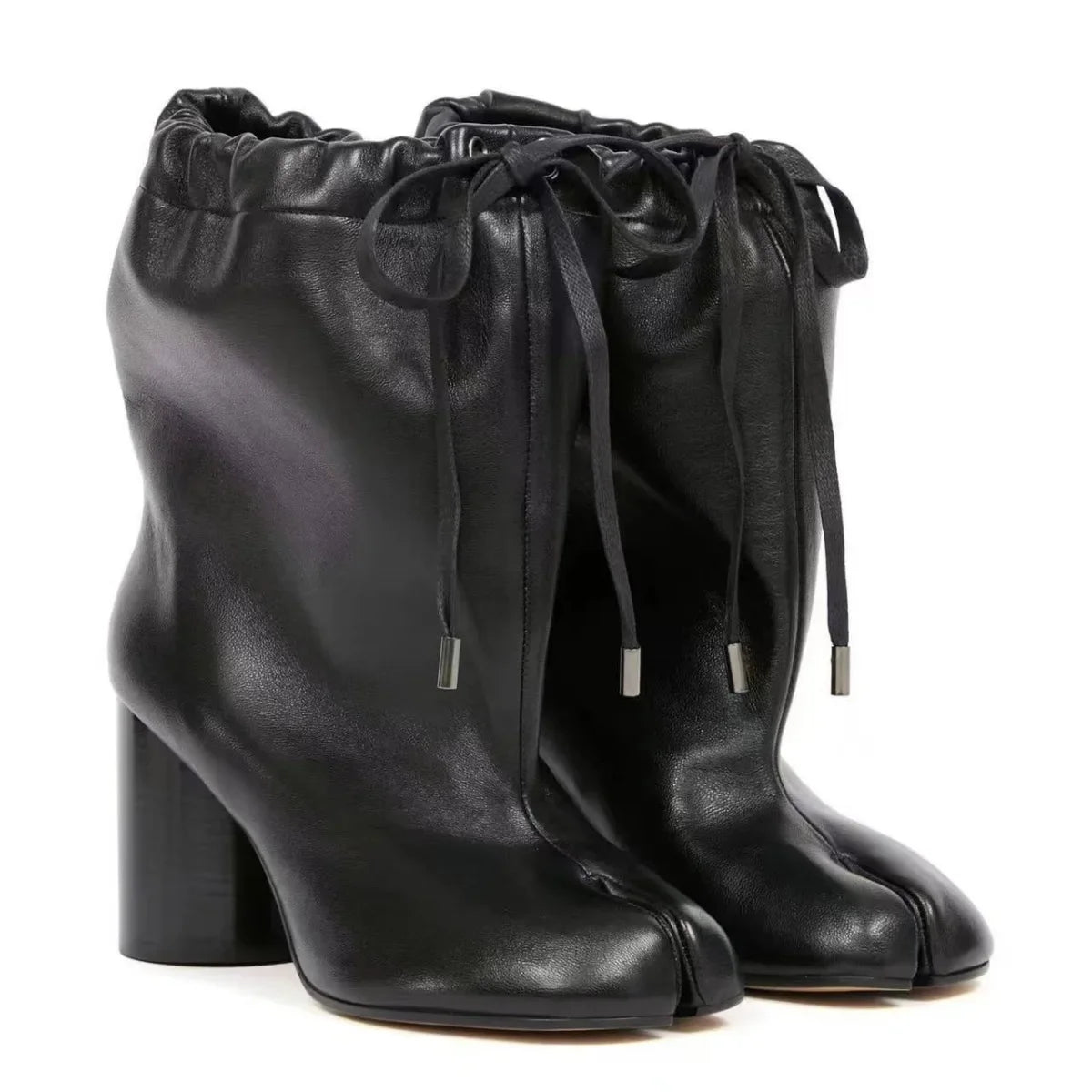 Luxury Designer Women’s Split-Toe Ankle Boots - Fashion Short Booties with Ruffle Detail & Chunky High Heel