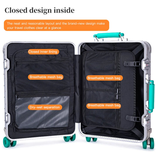 20-Inch All-Aluminum-Magnesium Alloy Carry-On Trolley Luggage - Stylish, Durable Travel Suitcase for Men & Women