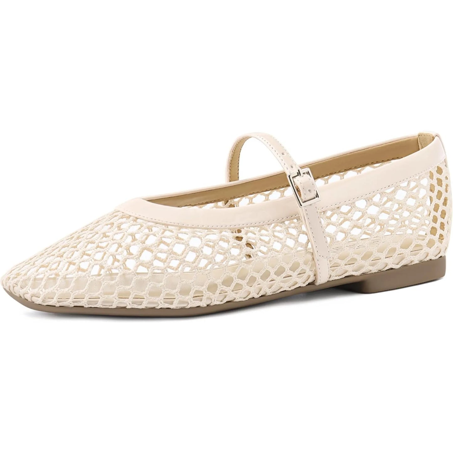 Women’s Mesh Ballet Flats - Comfortable Square-Toe Ballerinas with Buckle Strap
