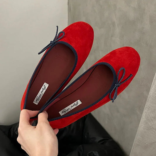 Silver Women’s Slip-On Ballet Flats - Round Toe Shallow Shoes with Butterfly-Knot Detail