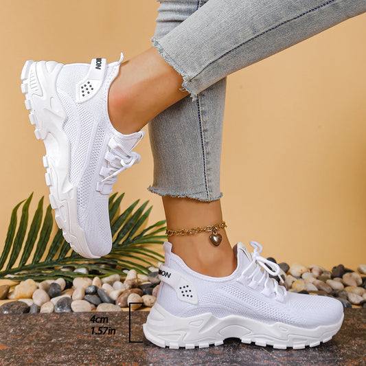 Women’s Mesh Casual Sneakers - Breathable Lace-Up Soft-Soled Sports Shoes