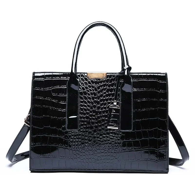 Chic Croco-Textured Structured Tote - Versatile Work & Travel Crossbody Bag for Women