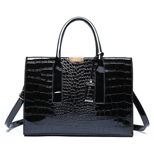 Chic Croco-Textured Structured Tote - Versatile Work & Travel Crossbody Bag for Women