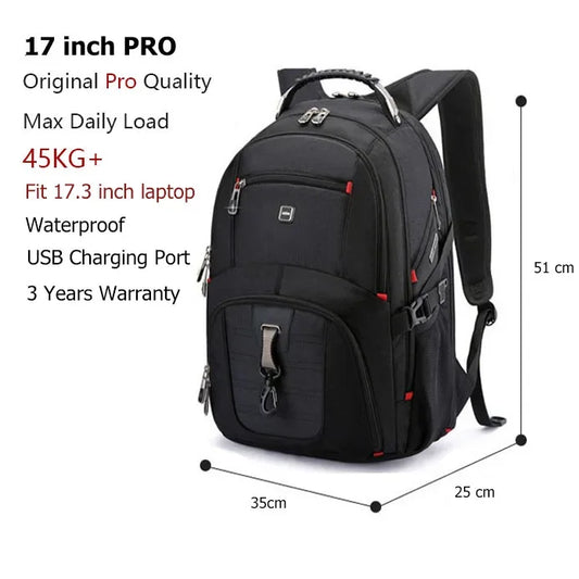 Swiss Multifunctional 17-Inch Laptop Backpack - Water-Resistant Travel & College Bag with USB Charging