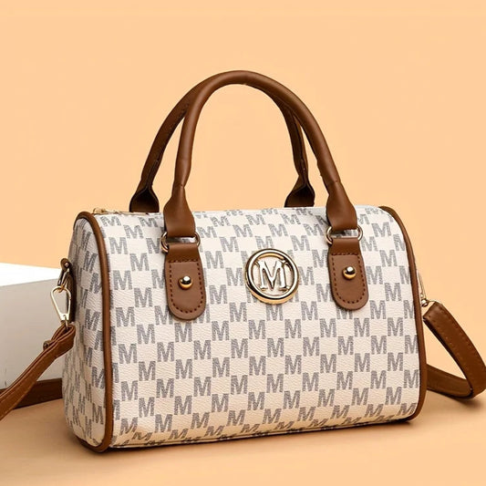 Chic Monogram 'M' Shoulder Bag - Compact Faux Leather Crossbody for Everyday Elegance