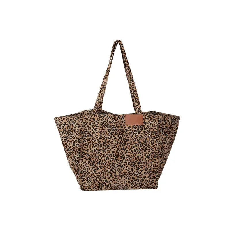 Savanna Wild Tote - Canvas Leopard Print Shoulder Bag with Zipper Closure