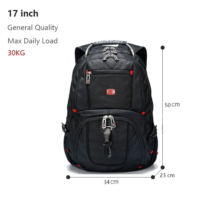 Swiss Multifunctional 17-Inch Laptop Backpack - Water-Resistant Travel & College Bag with USB Charging