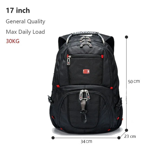 Swiss Multifunctional 17-Inch Laptop Backpack - Water-Resistant Travel & College Bag with USB Charging