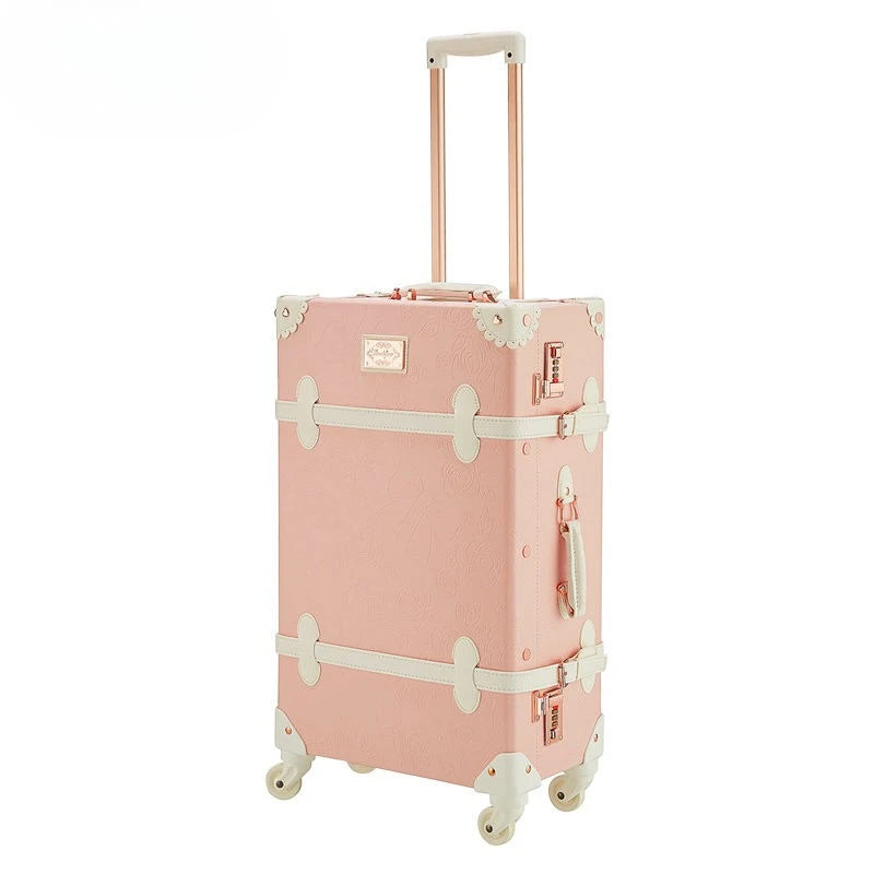 Vintage Style Retro Trolley Luggage - 360° Spinner Wheels Carry-On Suitcase for Women & Men, Pink, 20/22/24/26 Inch