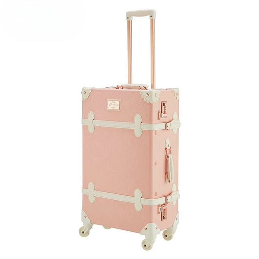 Vintage Style Retro Trolley Luggage - 360° Spinner Wheels Carry-On Suitcase for Women & Men, Pink, 20/22/24/26 Inch