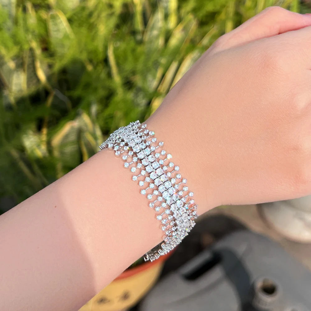 Sparkling 5A Cubic Zirconia Chunky Bracelet - Luxury Wide Bridal & Wedding Jewelry