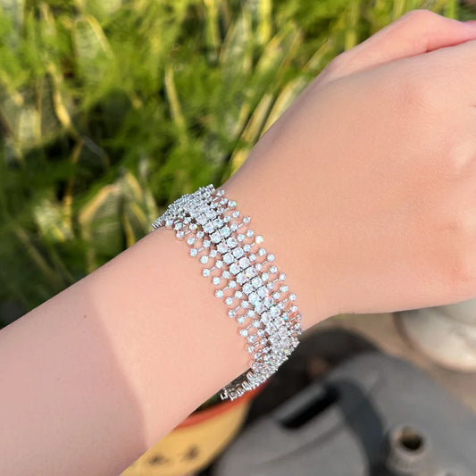 Sparkling 5A Cubic Zirconia Chunky Bracelet - Luxury Wide Bridal & Wedding Jewelry