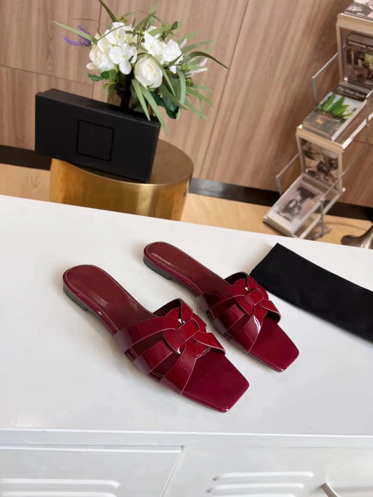 Women’s Genuine Leather Slippers - Square & Open Toe Flats, Fashionable Party and Outdoor Beach Shoes
