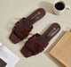 Women’s Genuine Leather Slippers - Square & Open Toe Flats, Fashionable Party and Outdoor Beach Shoes