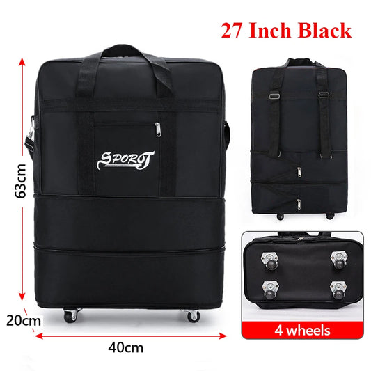 Expandable Foldable Trolley Luggage - 27/32/42 Inch Travel Bag with Wheels for Men & Women, Versatile Weekend Suitcase