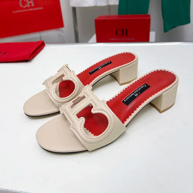 Luxury Stiletto Mules with Red Sole - Women’s Pointed Toe Heels for Office & Summer Parties