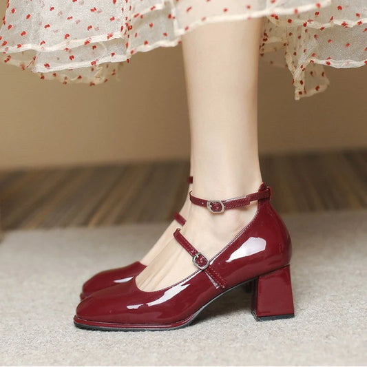 Women’s Retro Mary Jane Shoes - Thick Heels, Square Toe, High-Quality Leather