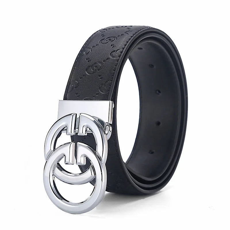 Men’s Designer Leather Belt - Double G Automatic Alloy Buckle, Premium Waist Strap for Jeans