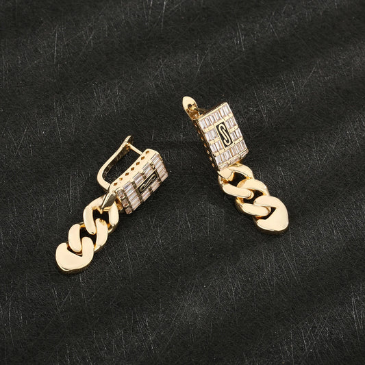 14K Gold Plated Brass Cuban Chain Hoop Earrings - Elegant Luxury Jewelry for Women, Perfect Gift for Anniversaries