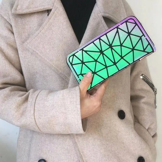 Fashion Luminous Geometric Rhombus Long Zipper Wallet for Women - Multi-Card Phone Holder & Coin Purse