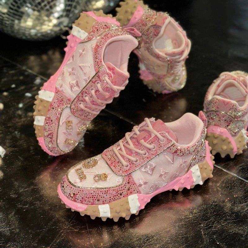 Luxury Designer Women’s Sneakers – Rhinestone Platform Sports Shoes, Fashion Outdoor Vulcanized Footwear