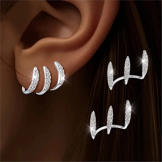2PC Elegant Rhinestone Three-Claw Earrings - Luxurious & Chic Jewelry for Women, Perfect for Parties & Gifts