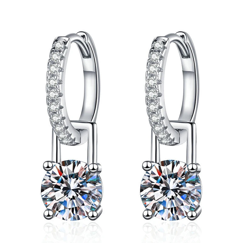 One Carat Moissanite Earrings - 925 Sterling Silver Elegant Sparkling Jewelry for Women