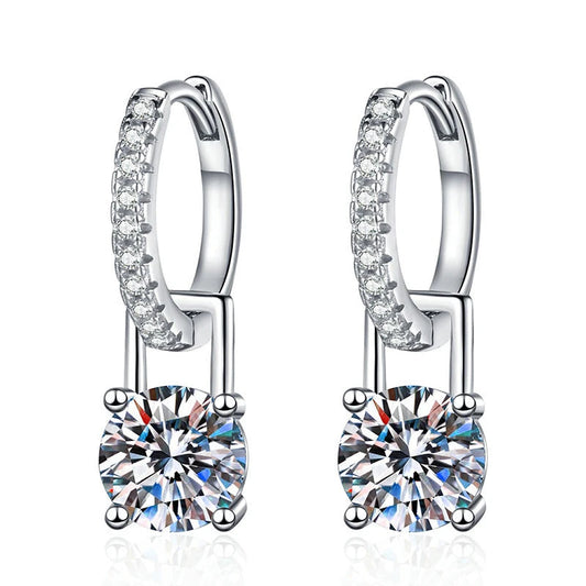 One Carat Moissanite Earrings - 925 Sterling Silver Elegant Sparkling Jewelry for Women