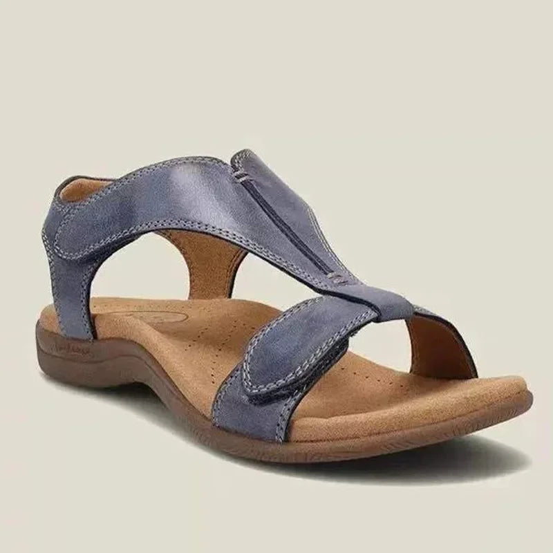 Women’s PU Leather Sandals - Retro Summer Slip-On Ankle Strap Walking Shoes, Lightweight & Durable