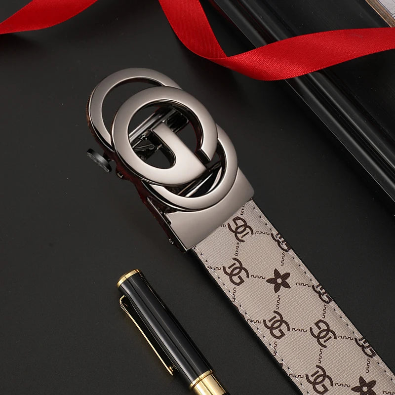 Men’s Genuine Leather Belt - Automatic Metal Alloy Buckle, Luxury Designer Waist Strap
