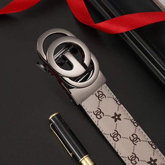 Men’s Genuine Leather Belt - Automatic Metal Alloy Buckle, Luxury Designer Waist Strap