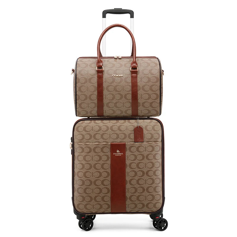 Luxury PU Leather Travel Luggage Set - Women's Rolling Suitcase with Handbag, Men's Trolley Carry-On Bag