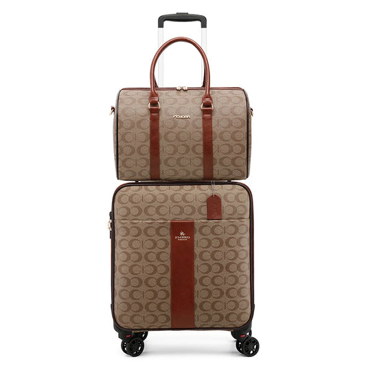 Luxury PU Leather Travel Luggage Set - Women's Rolling Suitcase with Handbag, Men's Trolley Carry-On Bag