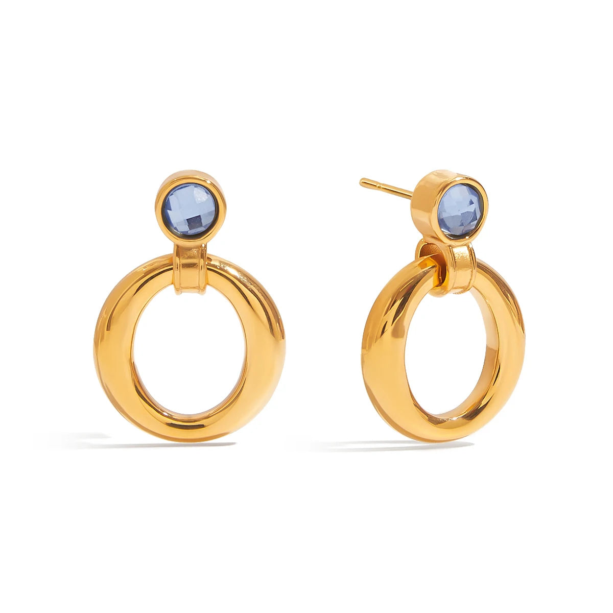 Youthway Blue Zirconia Hollow Round Stud Earrings - Luxury Stainless Steel Jewelry for Women, Elegant & Hypoallergenic