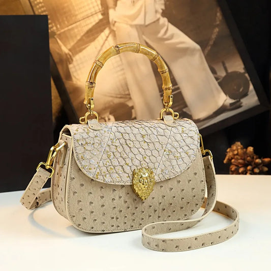 Astra Luxe - Genuine Leather Ostrich Pattern Shoulder & Crossbody Bag for Women