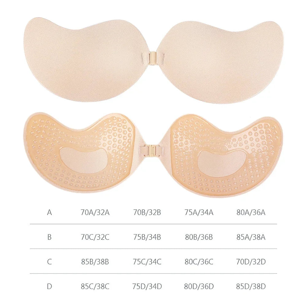 Invisible Strapless Adhesive Push-Up Bra - Seamless Silicone Stick-On Bralette with Nipple Covers for Women Lingerie