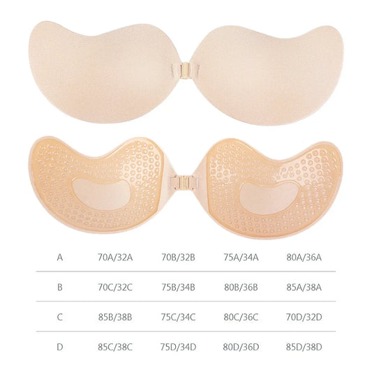 Invisible Strapless Adhesive Push-Up Bra - Seamless Silicone Stick-On Bralette with Nipple Covers for Women Lingerie