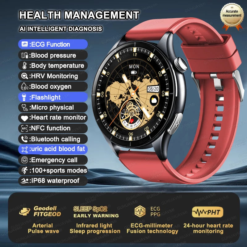 Premium NFC Health Smartwatch - ECG & PPG Monitoring, Blood Pressure, Blood Oxygen, Uric Acid Analysis, Men & Women