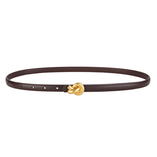 Women’s Premium Leather Belt - Elegant Metal Knot Buckle, Perfect for Dresses & Jeans