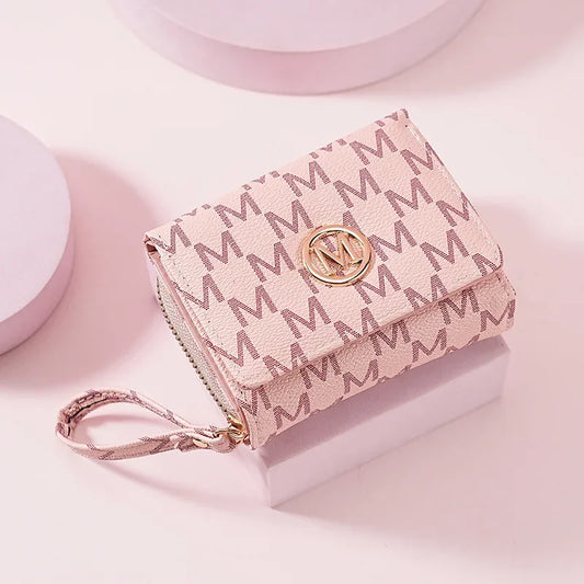 Short M Letter Women's Wallet - Compact Wristlet Purse with Zipper, Card Slots, and Coin Pocket