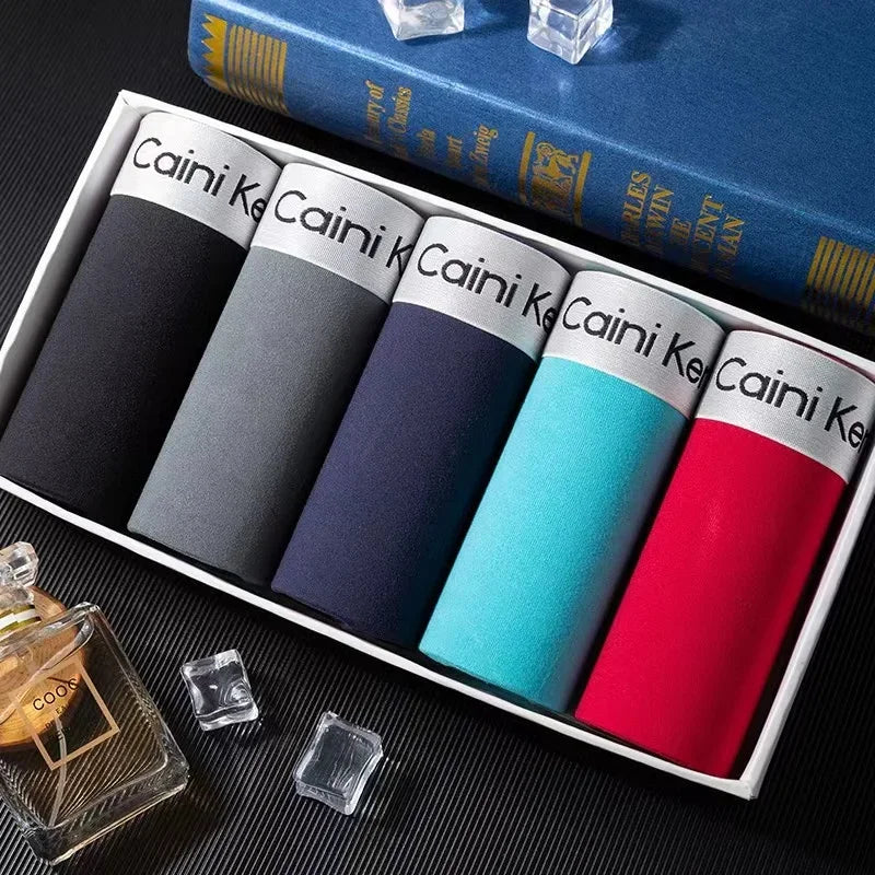 Men’s Boxer Shorts - 5 Pairs, Classic Black Solid Color, Soft & Breathable Fashion Underwear