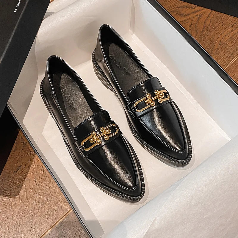 Women’s Autumn Flats & Oxfords - Pointed Toe Loafers with Fur, Casual Leather Sneakers