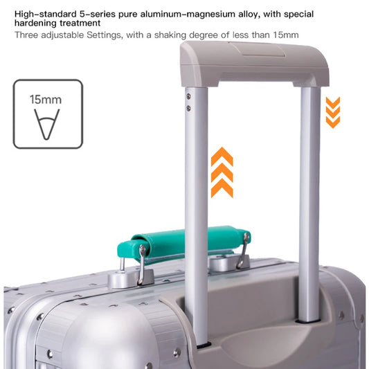 20-Inch All-Aluminum-Magnesium Alloy Carry-On Trolley Luggage - Stylish, Durable Travel Suitcase for Men & Women