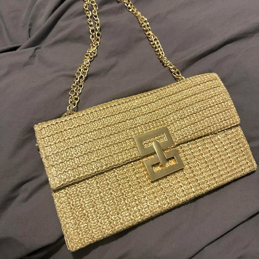 Boho Breeze Woven Straw Clutch - Summer Envelope Shoulder Purse